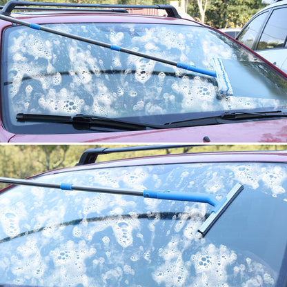 Mitclear Window Cleaner with Long Handle(57IN), Glass Cleaning Tools with Silicone Squeegee & Microfiber Scrubber, Window Cleaning Kit for Shower Glass Mirror Door Car