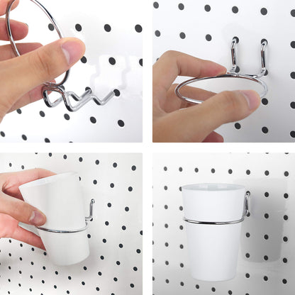 Kuhome 6 Sets Pegboard Hooks with Pegboard Cups, Ring Style Pegboard Bins with Rings, Pegboard Cup Holder Accessories for Organizing Storage (White)