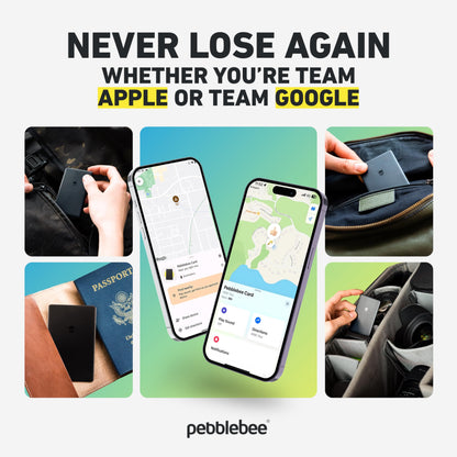 Pebblebee Tracker Card Universal - Rechargeable Slim Item Tracker | Alternative to Air Tag & Android Trackers | 18-Month Battery Life | Works with Both Android & iOS Find My Apps | LED & Sound Alerts