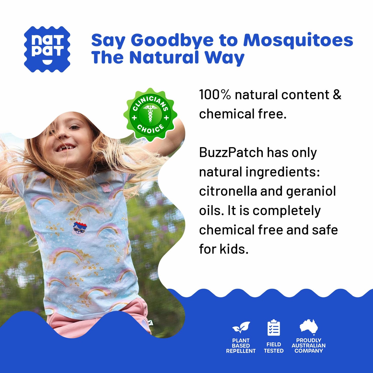 NATPAT Buzz Patch Mosquito Patch Stickers for Kids - Plant Based Ingredients, Non-Toxic - The Original All Natural Citronella Essential Oil Insect Patch, DEET Free, for Toddlers, Kids (60 Pack)