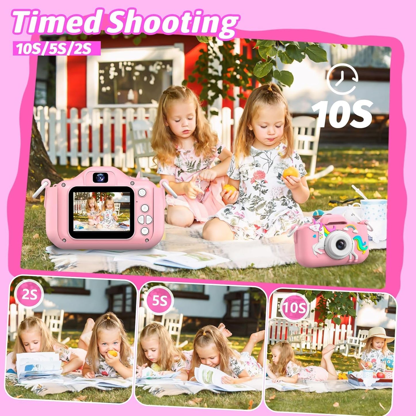 Mgaolo Kids Camera Toys for 3-12 Years Old Boys Girls Children,Portable Child Digital Video Camera with Silicone Cover, Christmas Birthday Gifts for Toddler Age 3 4 5 6 7 8 9 (Camo Pink)