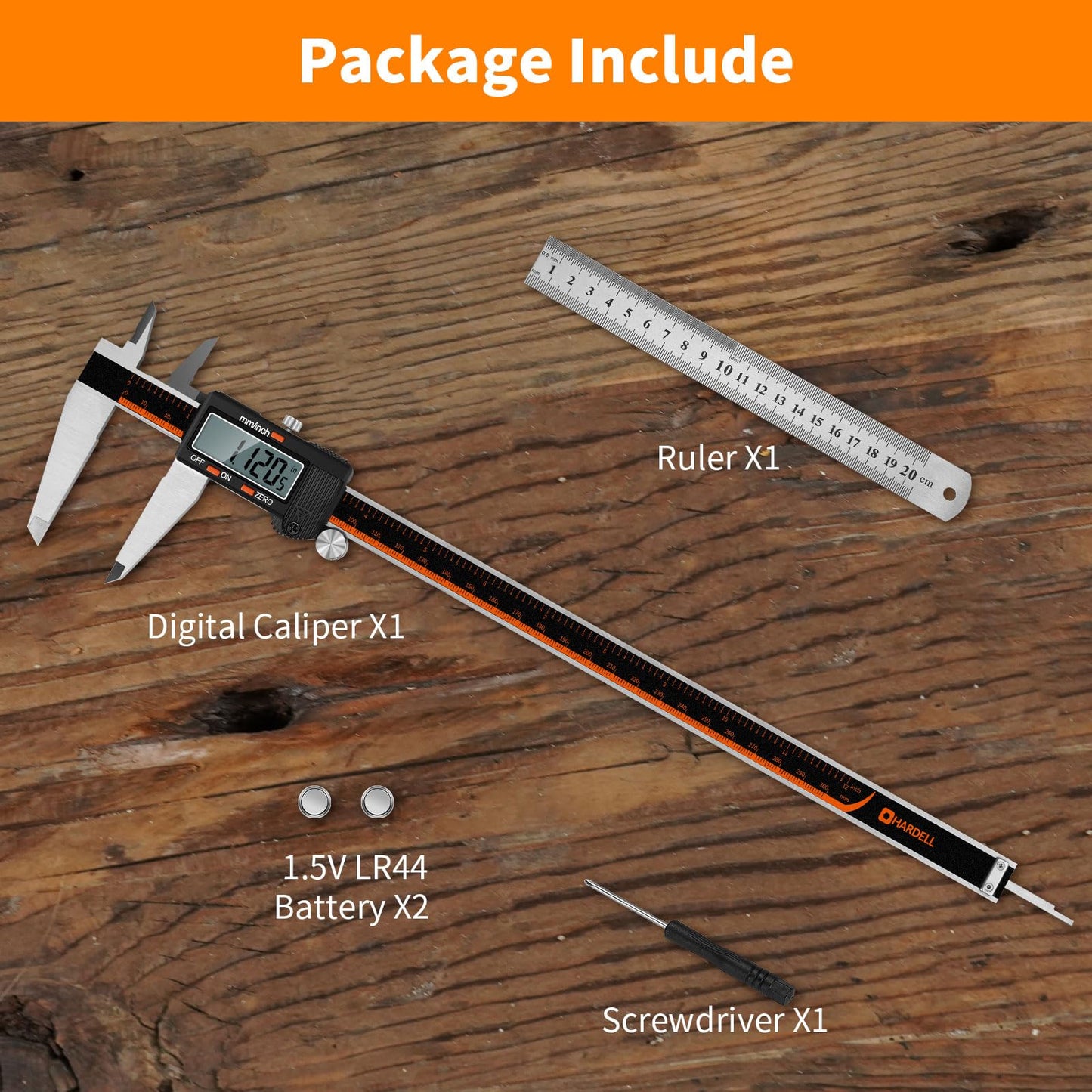 HARDELL Digital Caliper 12 Inch, Stainless Steel Caliper Measuring Tool with Large LCD Screen, Auto-Off Feature, Inch/Millimeter, Electronic Vernier Caliper for DIY, Jewelry, Parts, 3D Printing