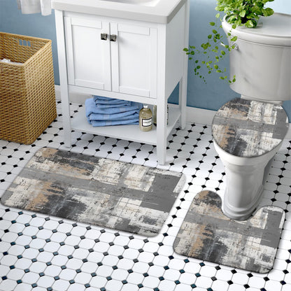 Lnond 4Pcs Bathroom Shower Curtain Sets with Rugs,Black and Grey Painting Art Bathroom Sets with Shower Curtain and Rugs and Accessories