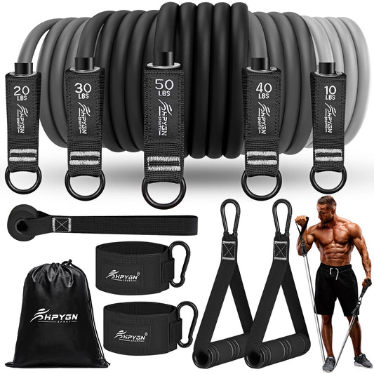 HPYGN Resistance Bands, Exercise Bands for Working Out, Workout Bands Men, Fitness Band with Handle, Door Anchor, Home Gym Equipment for Musle Training, Physical Therapy, Strength Training, Shape Body