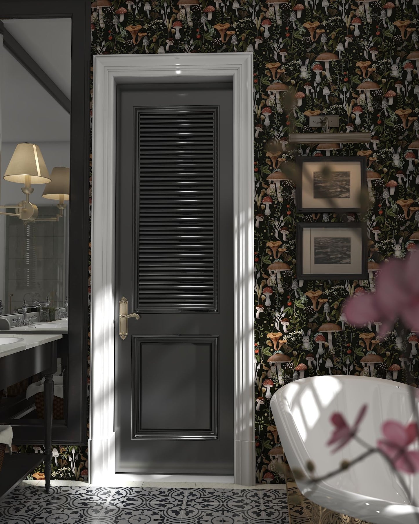 MILEPER Mushroom Wallpaper Peel and Stick Wallpaper Black 17.7" x 393" Self Adhesive Removable Wall Paper Leaf Forest Mushroom Contact Paper for Countertops Decor