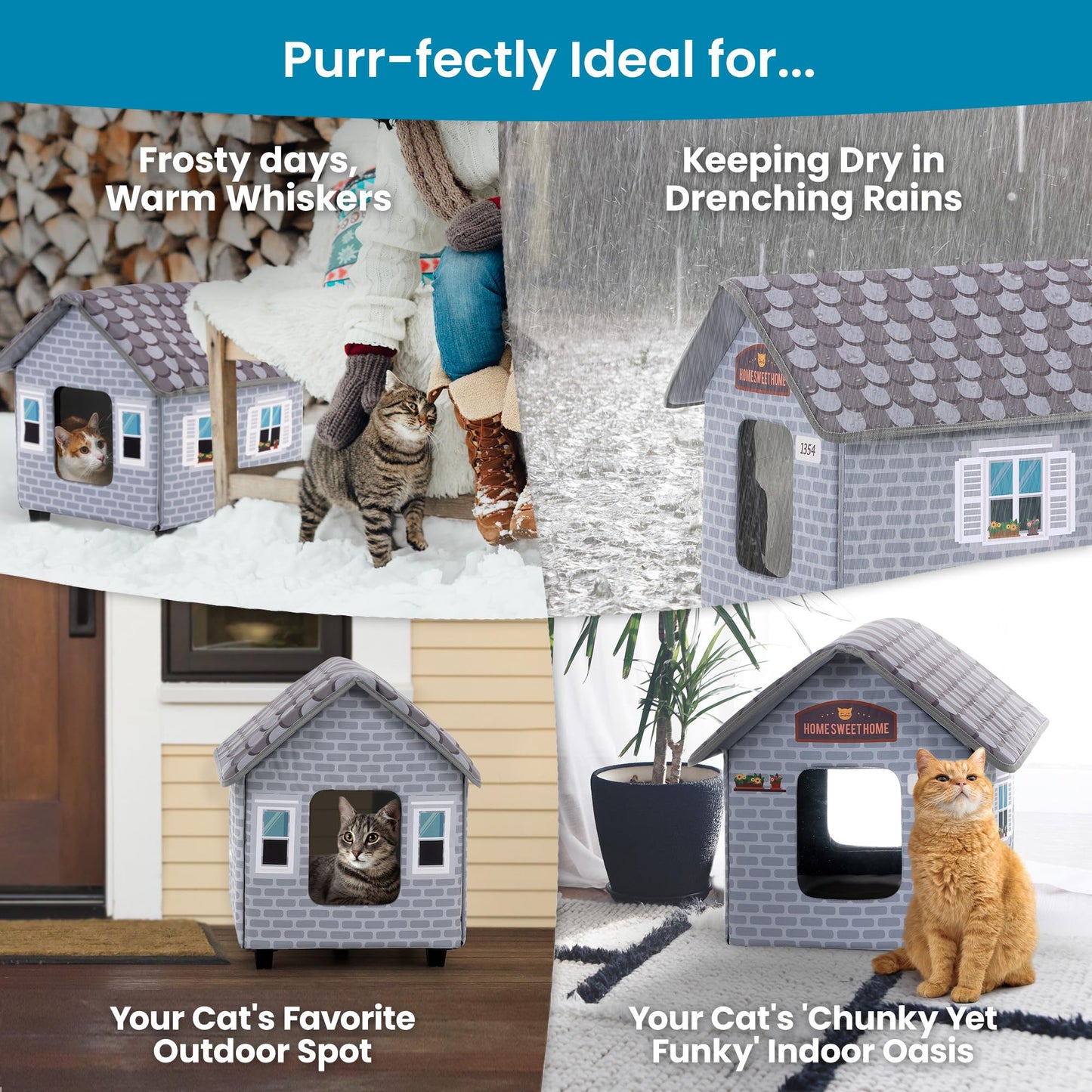 PETYELLA Weatherproof Heated Cat House for Outdoor Cats in Winter - Easy to Assemble Outdoor Heated Cat House