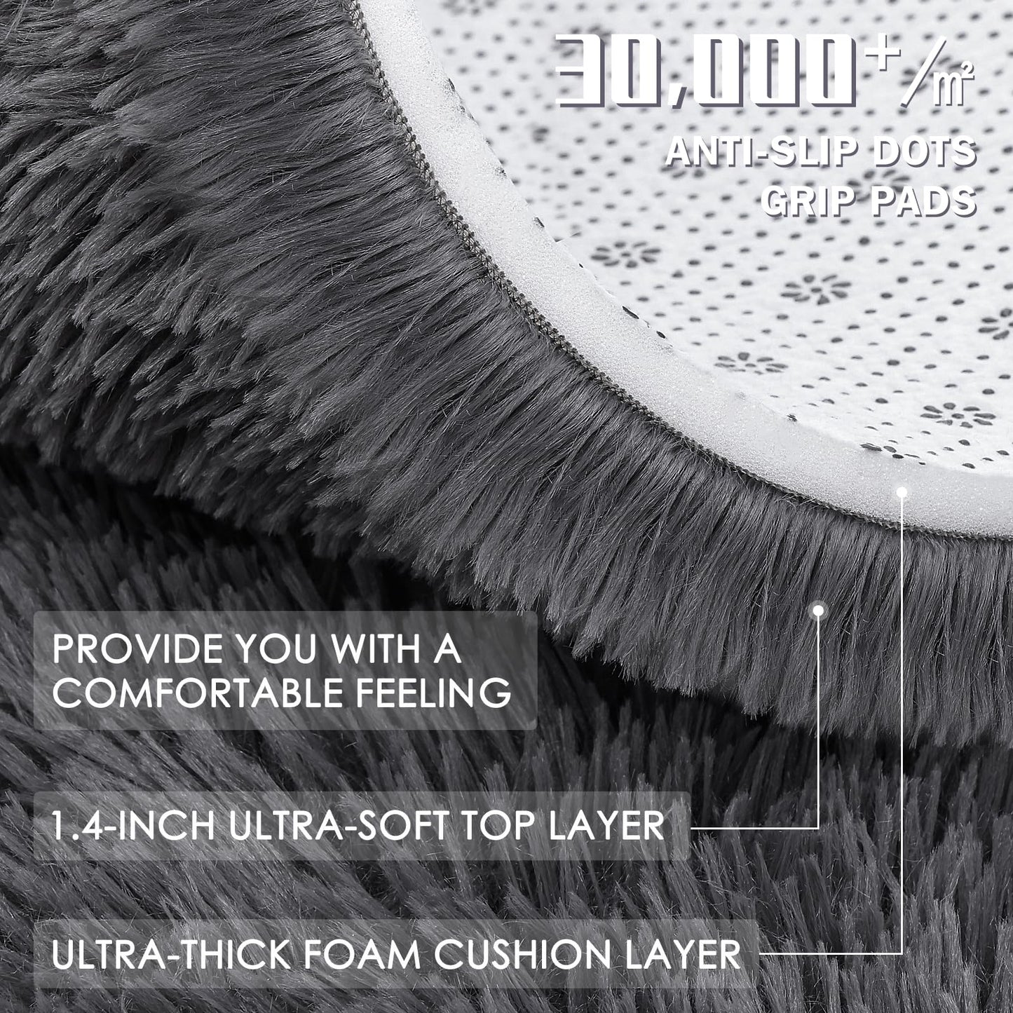 OLANLY Area Rugs for Living Room Bedroom, Machine Washable 4x5.9 ft Soft Fluffy Shaggy Bedside Rug, Indoor Floor Carpet for Kids Girls and Boys, Dorms, Nursery Rooms, Home Decor Aesthetic, Grey