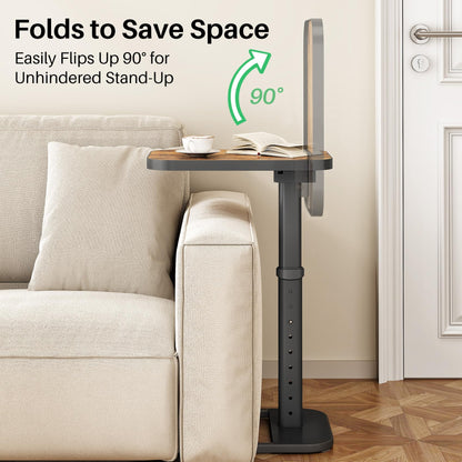 Kitstorack TV Tray Table, Adjustable Height & Flip-Top & Rounded Metal Corners, Snack Table for Couch, Sofa, Bed, Chair, Living Room, C Shaped End Side Table for Eating, Dinner or Laptop, Small Spaces