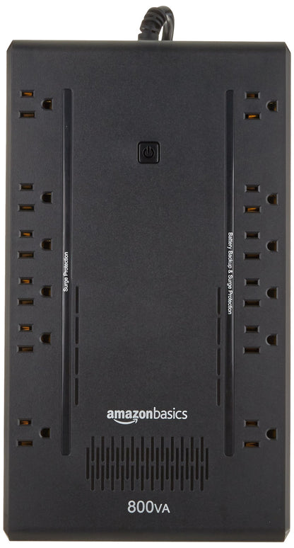 Amazon Basics UPS Battery Backup & Surge Protector 800VA/450W, 12 Outlets, Standby Uninterruptible Power Supply, for Power Outage Protection, Compact, Black