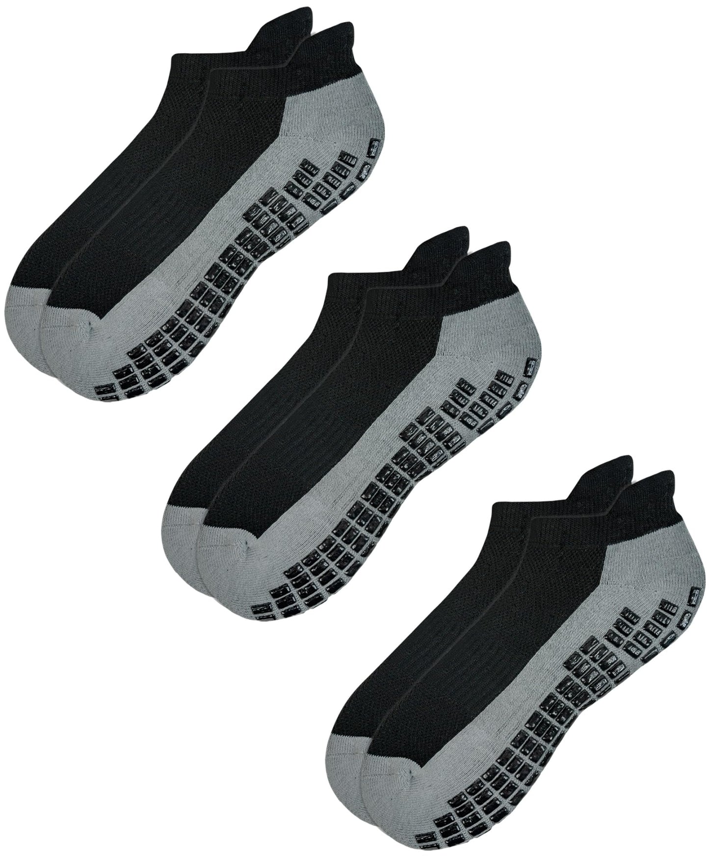 RATIVE Super Grips Anti Slip Non Skid Yoga Hospital Ankle Socks for Adults Mens Womens X-Large (XL,3-Pairs/Black)