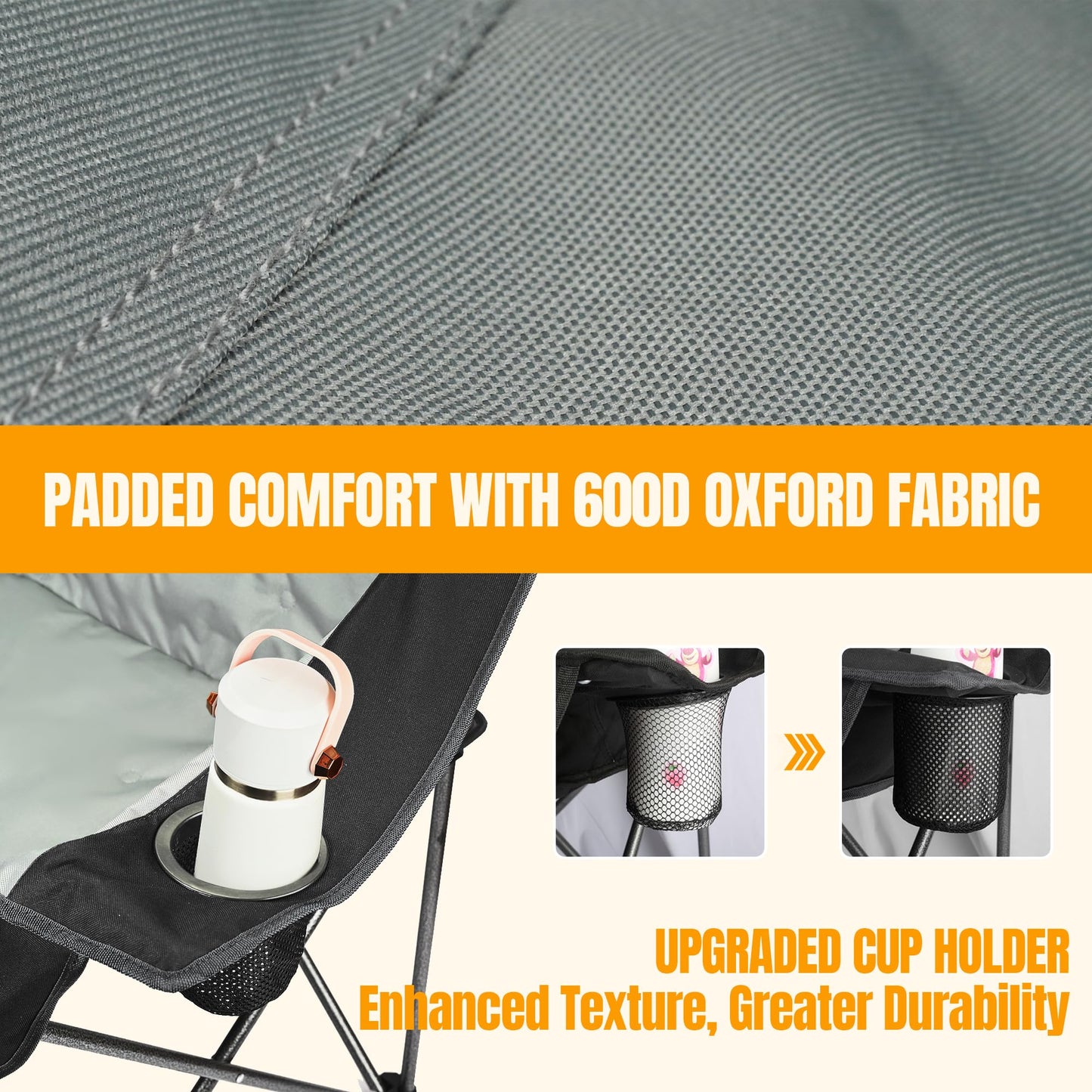 Newbro Oversized Double Camping Chair for Adults, Fully Padded Folding Camping Chairs Loveseat, Big Heavy Duty Outdoor Patio Lawn Chair with Arm Cup Holder