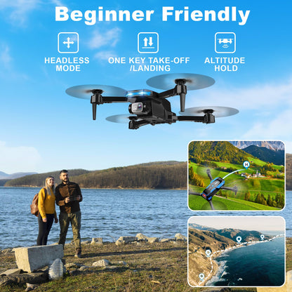 Drone with 1080P Camera - Foldable Remote Control Quadcopter with Voice Gesture Control, 3D Flip, One Key Start, Emergency Stop, 2 Batteries, Easier to use, Toy for Kids Adult Beginners