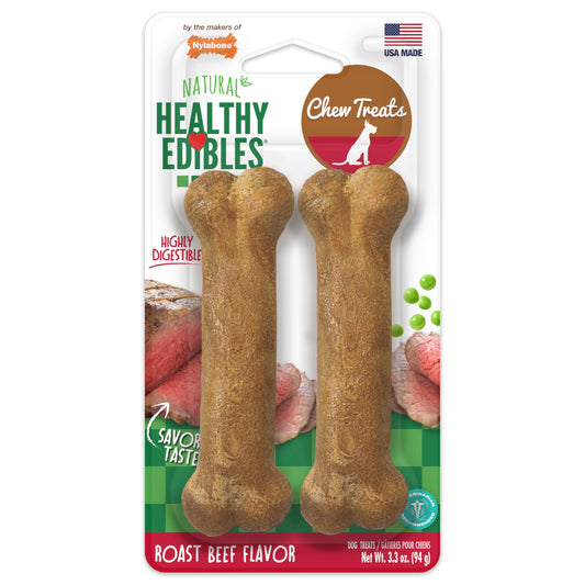 Nylabone Healthy Edibles Natural Dog Chews Long Lasting Roast Beef Flavor Treats for Dogs, Small/Regular (2 Count)