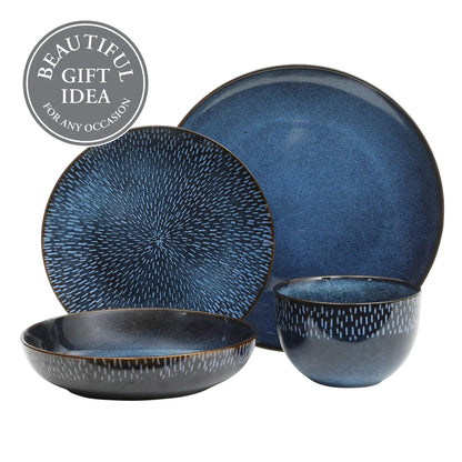 Gibson Elite Matisse 16 Piece Double Bowl Dinnerware Set, Cobalt Blue, Service for 4 (16pcs)