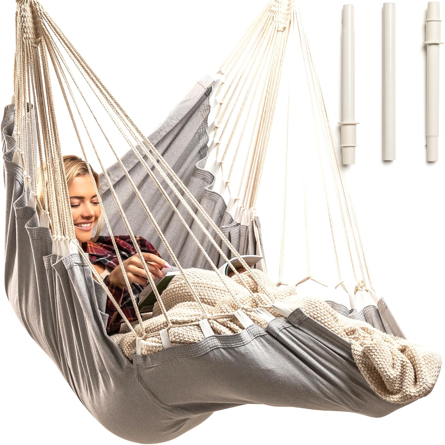 Hanging Hammock Chair Swing – Hanging Chair Outdoor & Indoor - Hammock Swing Chair – Quick & Easy Setup with Hardware Kit – Durable & Spacious Full Body Support – Holds 440 Lbs