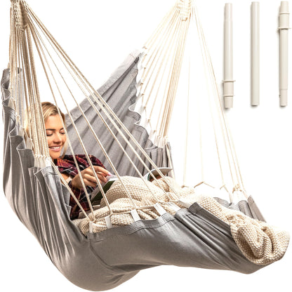 Hanging Hammock Chair Swing – Hanging Chair Outdoor & Indoor - Hammock Swing Chair – Quick & Easy Setup with Hardware Kit – Durable & Spacious Full Body Support – Holds 440 Lbs
