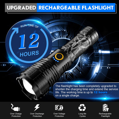 Goreit Flashlights LED High Lumens Rechargeable, 2000 Lumens XHP70.2 Super Bright Flashlight, Flash Light Battery Powered, Powerful Handheld Flashlight with Holster for Emergency Camping Hiking Gift