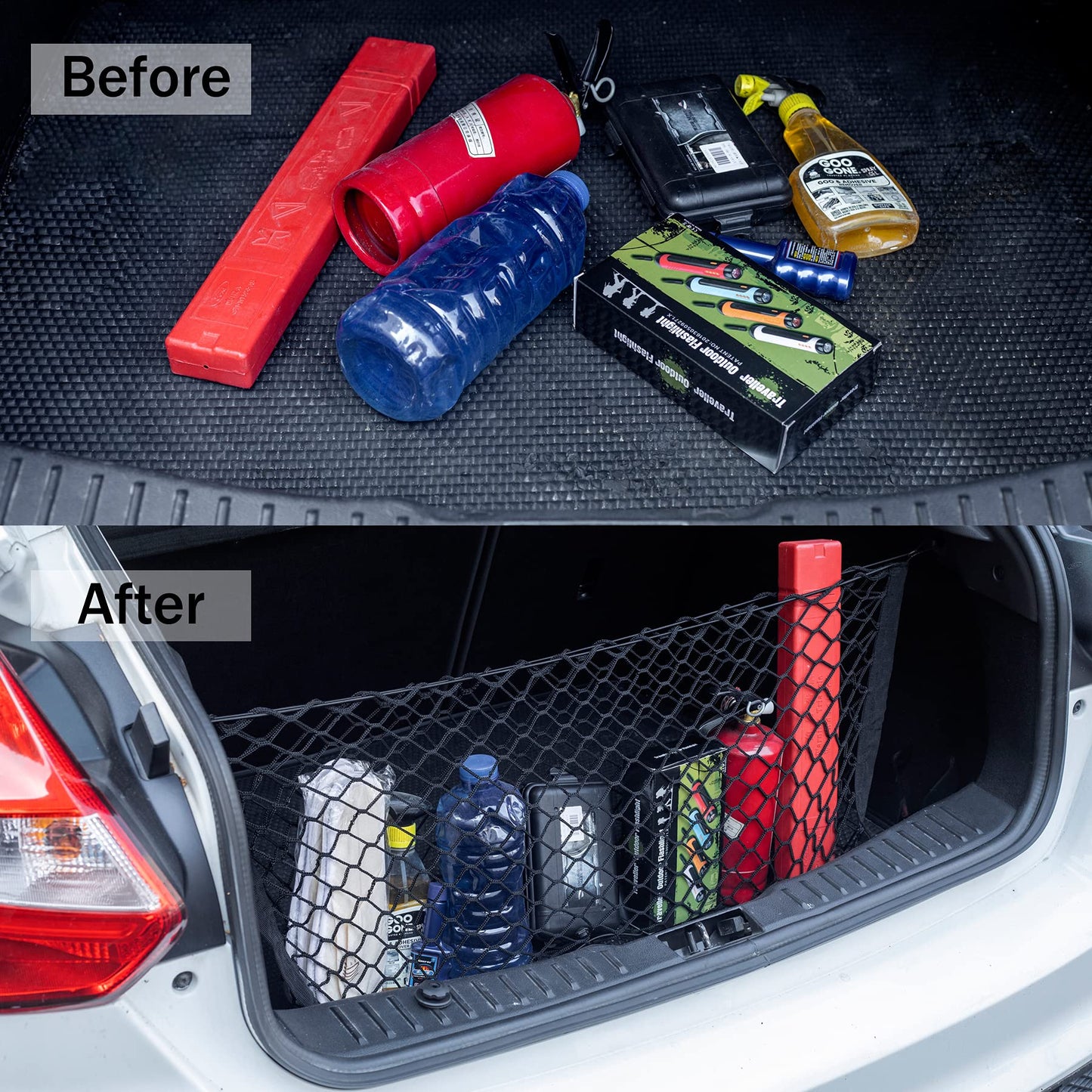 Amiss Cargo Net Stretchable. Adjustable Elastic Trunk Storage Net with Hook for SUVs, Cars and Trucks, Car Exterior Accessories (43.3x15.8 Inch)