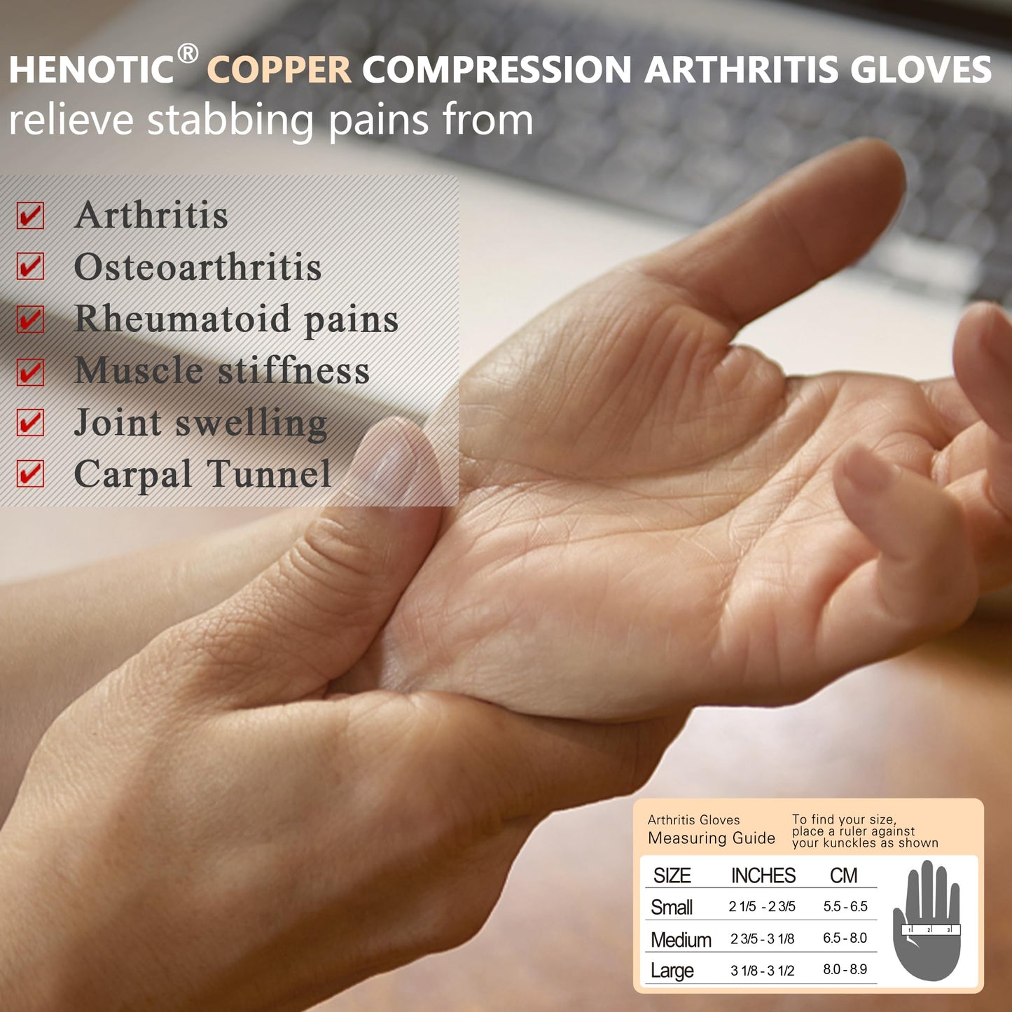 HENOTIC Copper Arthritis Gloves for Women Men, Fingerless Breathable & Moisture Wicking Arthritis Compression Gloves for Relieving Carpal Tunnel Aches, Rheumatoid Pains, Joint Swell Blue-Grey M