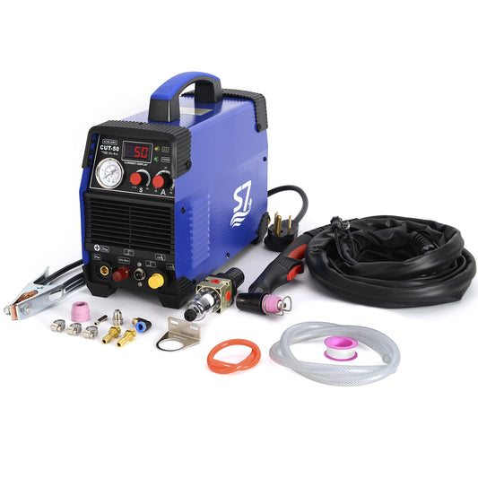 Plasma Cutter, 110/220V 1/2 Inch Clean Cut 3/4 Inch Max Cut with LED Display, Pilot Arc, Air Sensor, Post Flow