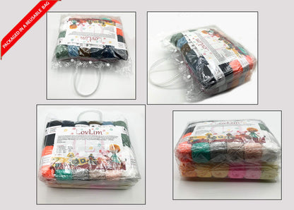 LovLim Crochet Yarn kit, 24 Soft Cotton Yarn skeins, 1500+ Yards, for Crochet and Knitting, Craft DK Yarn, Free Crochet/Amigurumi Patterns, Perfect Starter kit