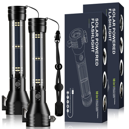 Otdair Solar/Rechargeable LED Flashlight, Multi Function Ultra Bright Flashlight, Emergency Strobe Light, USB-C Rechargeable, Survival Gear and Supplies, 5 Modes for Outdoor, Camping, Hiking, 2 Pack