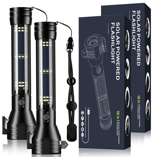 Otdair Solar/Rechargeable LED Flashlight, Multi Function Ultra Bright Flashlight, Emergency Strobe Light, USB-C Rechargeable, Survival Gear and Supplies, 5 Modes for Outdoor, Camping, Hiking, 2 Pack