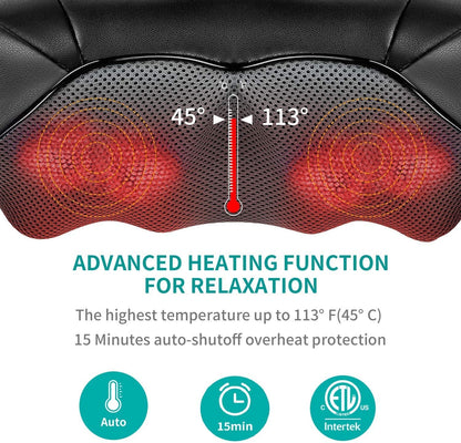Nekteck Shiatsu Neck Massager for Pain Relief Deep Tissue with Heat, 3D Kneading Massage Pillow Back Shoulder Massagerfor Body Muscle, Plug-in Use for Home Office Car, Gifts for Mom Dad Him Her