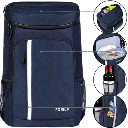 FORICH Backpack Cooler Leakproof Insulated Waterproof Backpack Cooler Bag, Lightweight Soft Beach Cooler Backpack for Men Women to Work Picnics Camping Hiking, 30 Cans(Blue)