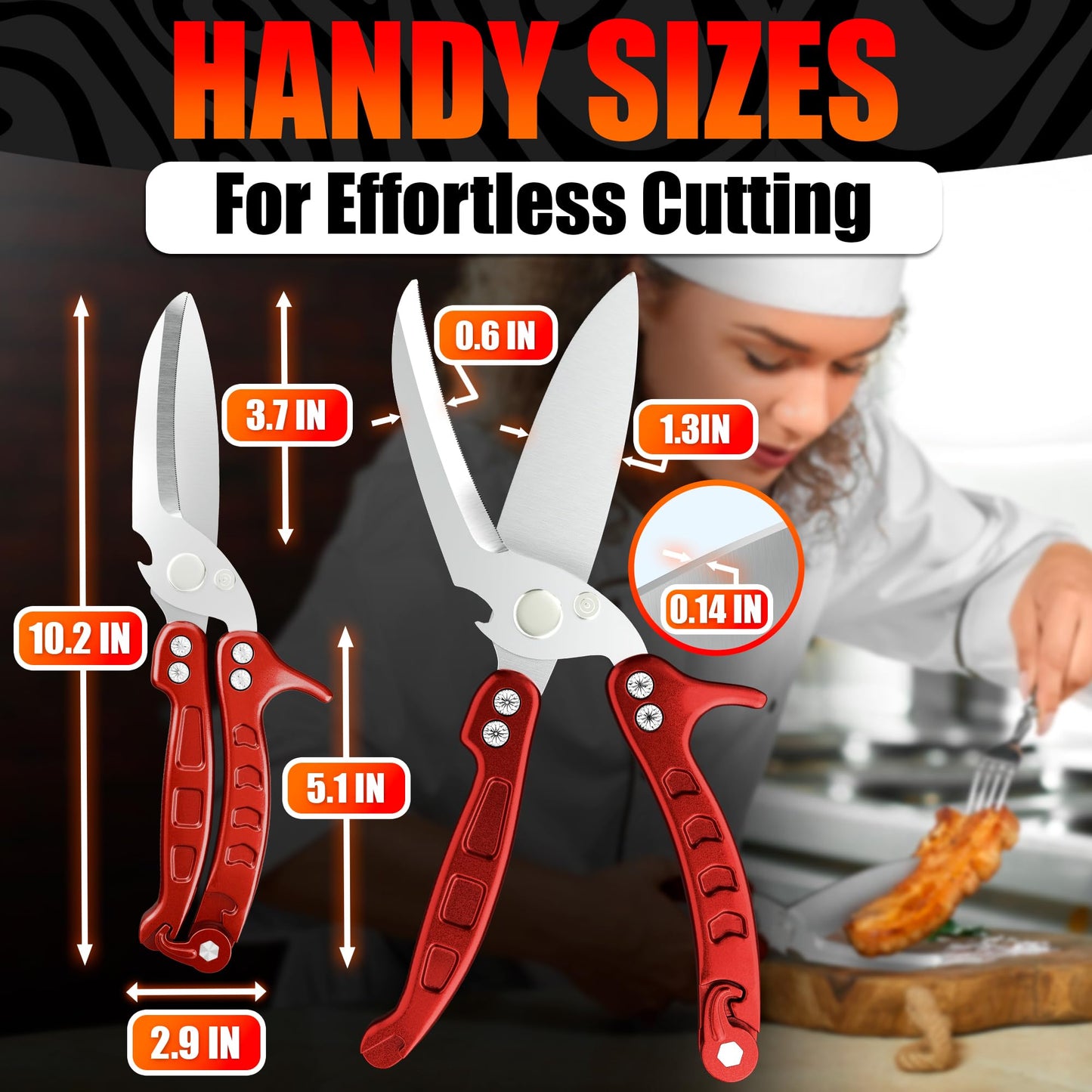 Kitchen Shears Heavy Duty – Sharp Chicken Shears with Non-Slip Micro-Serrated Blades, Meat Cutting Scissors with Safety Lock – Multipurpose Chicken Scissors for Meat, Fish, Bone & Food Prep