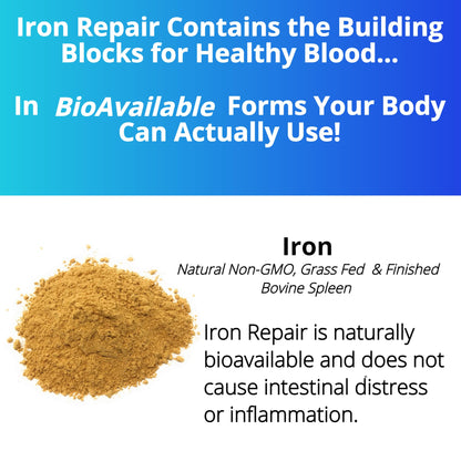 Iron Repair Simply Natural Iron Supplement, Best Absorption & Gentle on Stomach, Monash Low FODMAP, Raise Hemoglobin & Ferritin Iron Pills for Women, Men, Teens, & Pregnancy 90 Bovine Gelatin Capsules