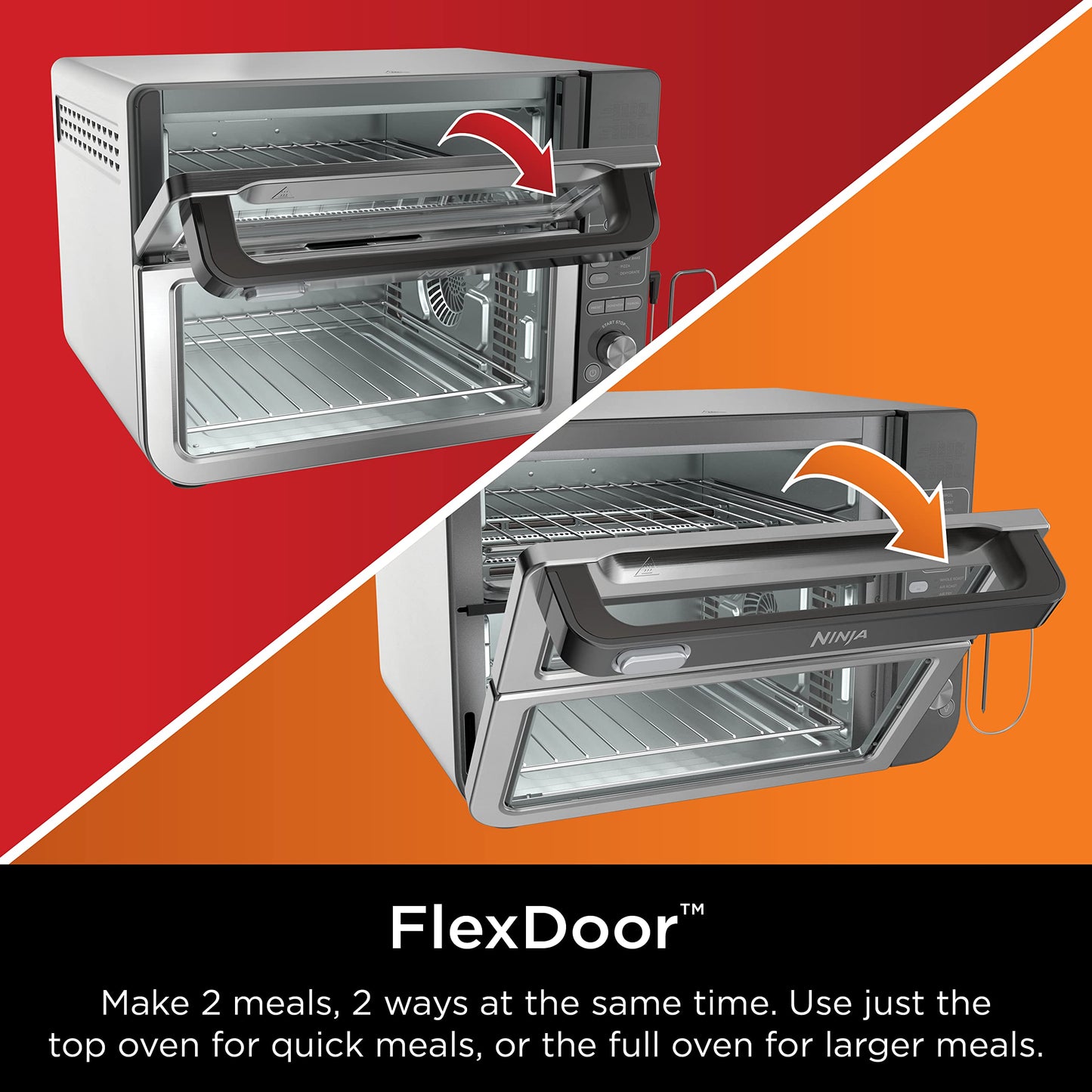 Ninja DCT451 12-in-1 Smart Double Oven with FlexDoor, Thermometer, FlavorSeal, Smart Finish, Rapid Top Convection and Air Fry Bottom , Stainless Steel