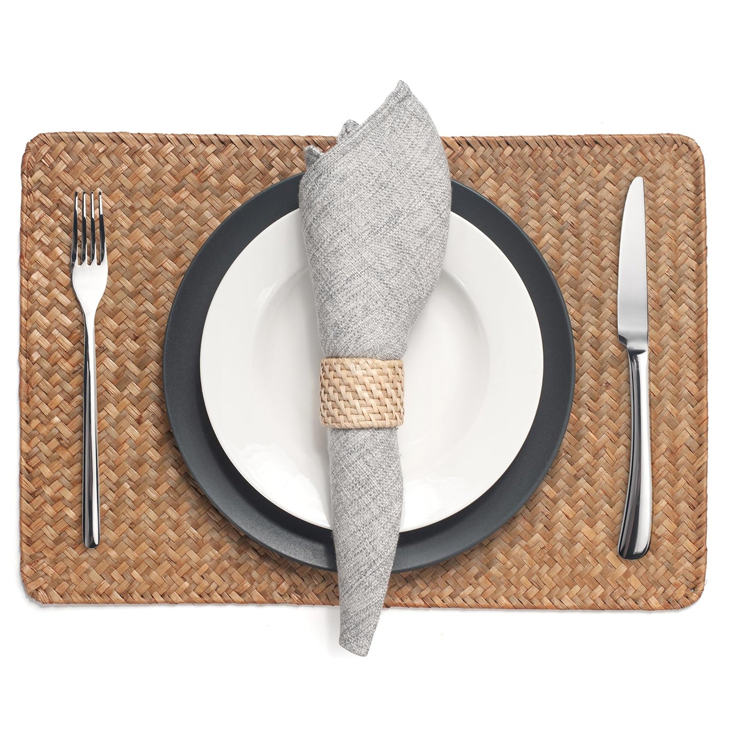 6 Pack Rectangular Woven Placemats, Rattan Wicker Table Mats, 17" x 12", Natural Seagrass Place Mats for Dining Table