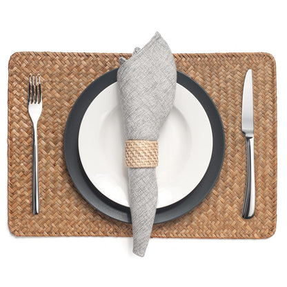 6 Pack Rectangular Woven Placemats, Rattan Wicker Table Mats, 17" x 12", Natural Seagrass Place Mats for Dining Table