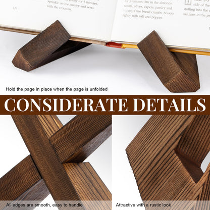 PUERSI Cookbook Stand for Kitchen, Recipe Book Holder for Kitchen Counter, Wooden Cookbook Holder, Rustic Cook Book Holder Stand - Rustic Brown