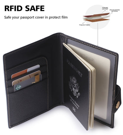 Passport Holder Cover Wallet RFID Blocking Leather Card Case Travel Document Organizer Black