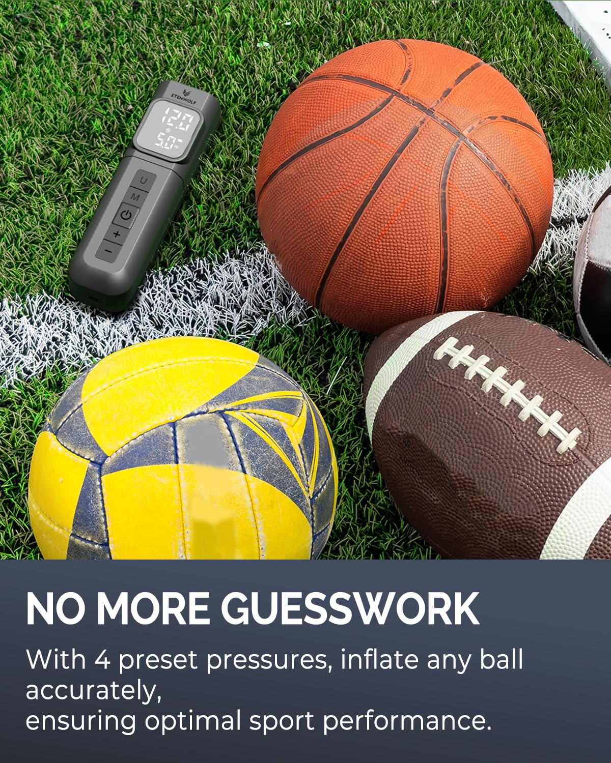 ETENWOLF P200 Electric Ball Pump 2000mAh Sports Air Pump with Digital Pressure Gauge for Basketball Soccer Volleyball (Black)