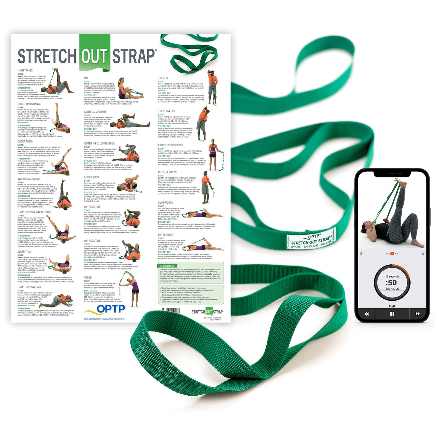 OPTP The Original Stretch Out Strap with Exercise Poster, USA Made Top Choice Stretch Out Straps for Physical Therapy, Yoga Stretching Strap or Knee Therapy Strap