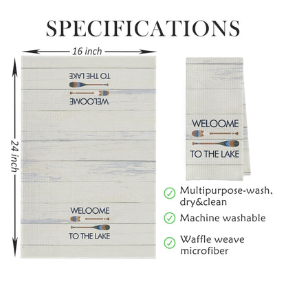 Geqtt Rustic Lake Kitchen Towels Set - Lake Dish Towels for Kitchen, Lake House Gifts, Welcome to The Lake Hand Tea Towels for Bathroom, Lake House Decor for The Home (16×24 Inches Set of 4)