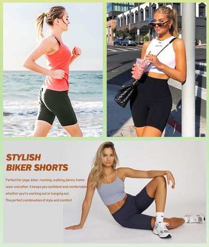 NEW YOUNG Biker Shorts Women with Pockets-5"/8" High Waisted Tummy Control Workout Gym Running Yoga Shorts