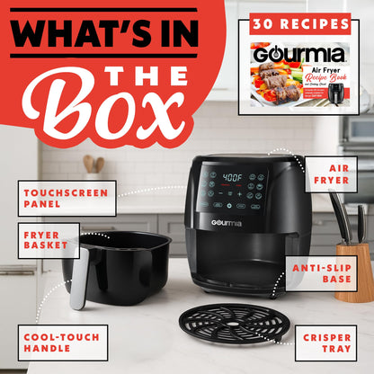 Gourmia Air Fryer Oven Digital Display 4 Quart Large AirFryer Cooker 12 1-Touch Cooking Presets, Black and Stainless Steel Accents Fry Force GAF486