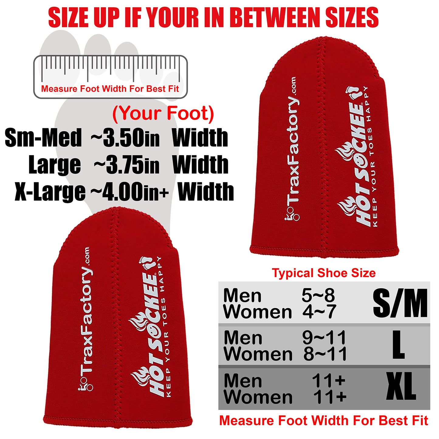 Hot Sockee - Neoprene Toe Warmers - Worn Inside Shoes or Boots - 3 Sizes - Cycling, Hiking, Winter Sports, Camping, Work & Construction Boots - XL