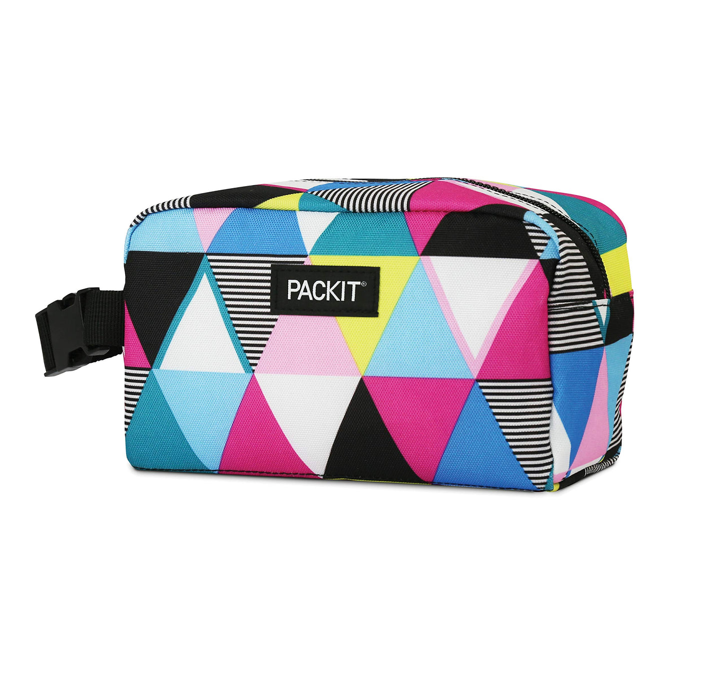 PackIt Freezable Snack Box, Triangle Stripes, Built with ECOFREEZE Technology, Collapsible, Reusable, Zip Closure with Buckle Handle, Great for All Ages and Fresh Snacks on the go