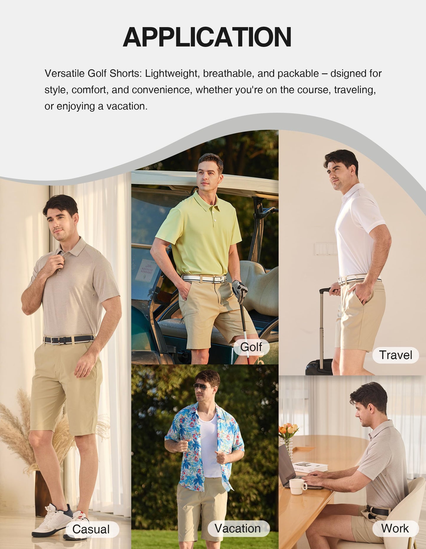 PULI Men's 10 Inseam Golf Shorts Stretch Casual Quick Dry with Pockets for Hiking Outdoor Adventure Light Beige 38