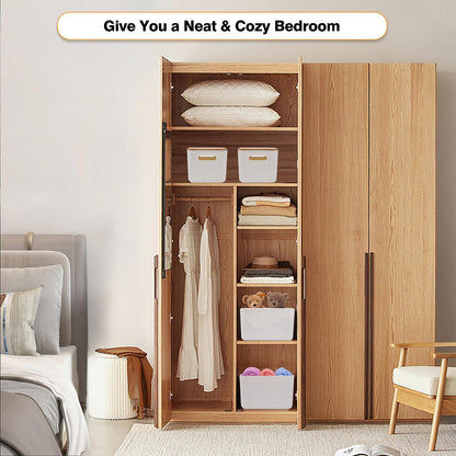 Ohmlove 4 Packs Storage Bins with Bamboo Lids - Plastic Storage Containers with Lids Stackable Storage Box：Storages Baskets for Organizing Desktop Closet Playroom Classroom Office,White