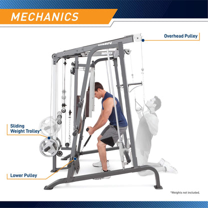 Marcy Power Cage, 1900 lbs Multi-Functional Smith Machine Cage System for Home Gym Training, with Leg Developer, Press Bar, and Squat Rack, Silver