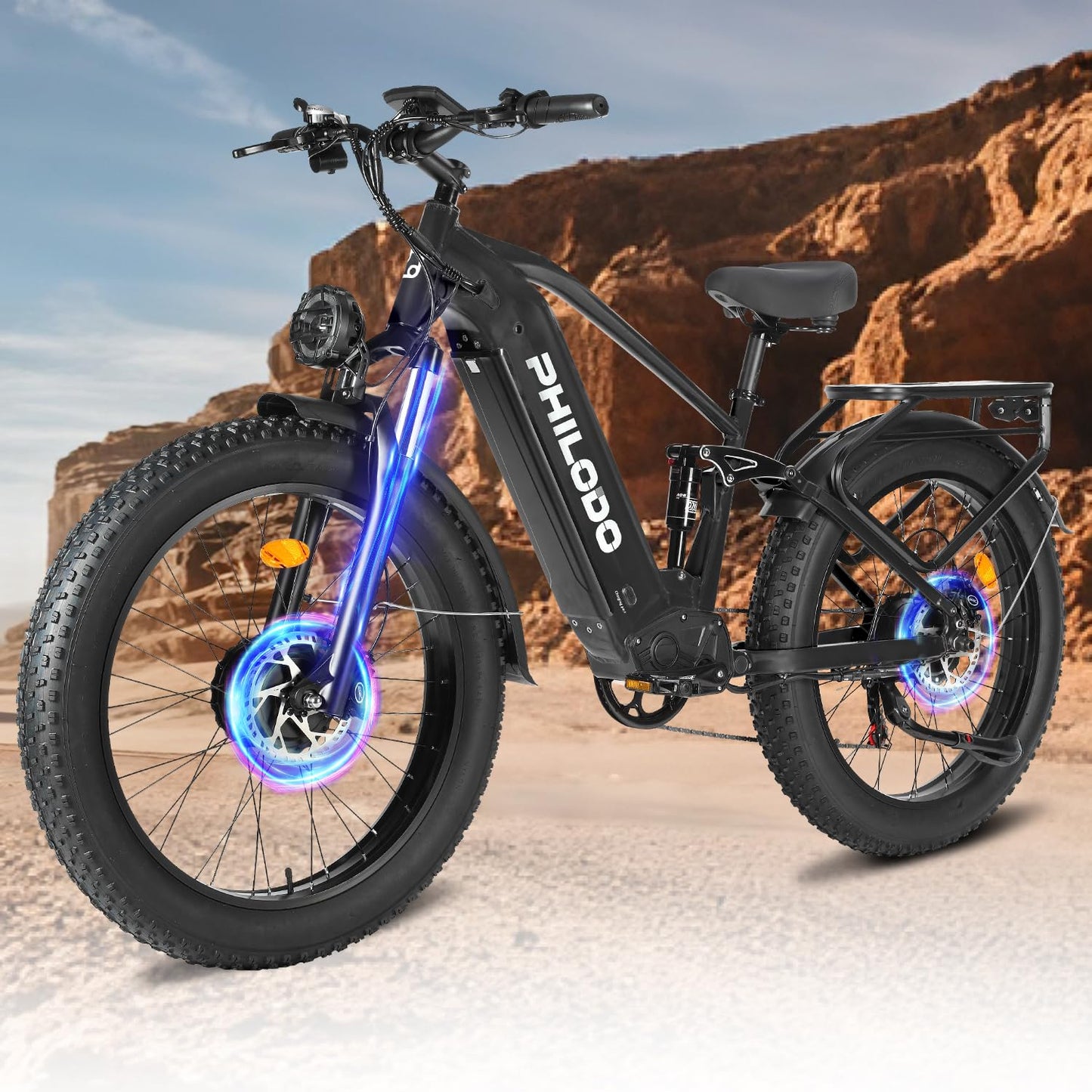 ADVENCO 5000W Peak Dual Motor E-Bike, 60V 32AH Long Range Electric Bike for Adults Dirt Bike, 26" Fat Tire Hunting Ebike for All Terrain, 45MPH Full Suspension Electric Bicycle