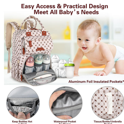 Legestori Baby Diaper Bag Backpack, Baby Bag for Girls Large Capacity with Stylish Flora, Travel Back Pack Multifunction Waterproof, Newborn Baby Registry Shower Gifts, Pink05