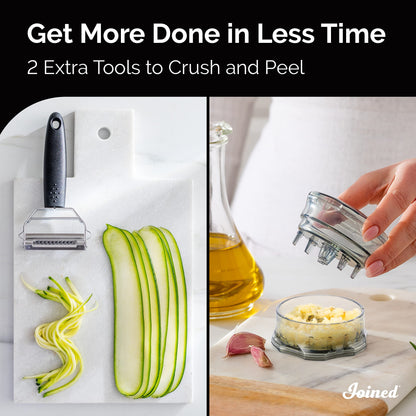 Joined Cheese Grater with Garlic Crusher- Box Grater Vegetable Shredder with 2 Stainless Steel Blades - Graters for Kitchen- Cheese Graters with Handle - Garlic Mincer Tool and Vegetable Peeler