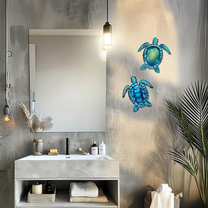 LIFFY Metal Turtle Wall Art Decor Ocean Wall Hanging Coastal Wall Sculptures Beach Theme Wall Decoration for Indoor Outdoor Bathroom Beach Garden Pool (10", 2 pcs)